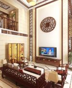 新中式风格复式客厅墙面装饰装修效果图片案例