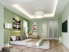 家居卧室设计效果图 绿色墙面装修效果图片