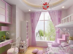欧式家居卧室设计粉色窗帘装修效果图片案例