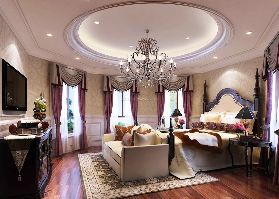 最新欧式家居卧室圆形吊顶装修实景效果图片