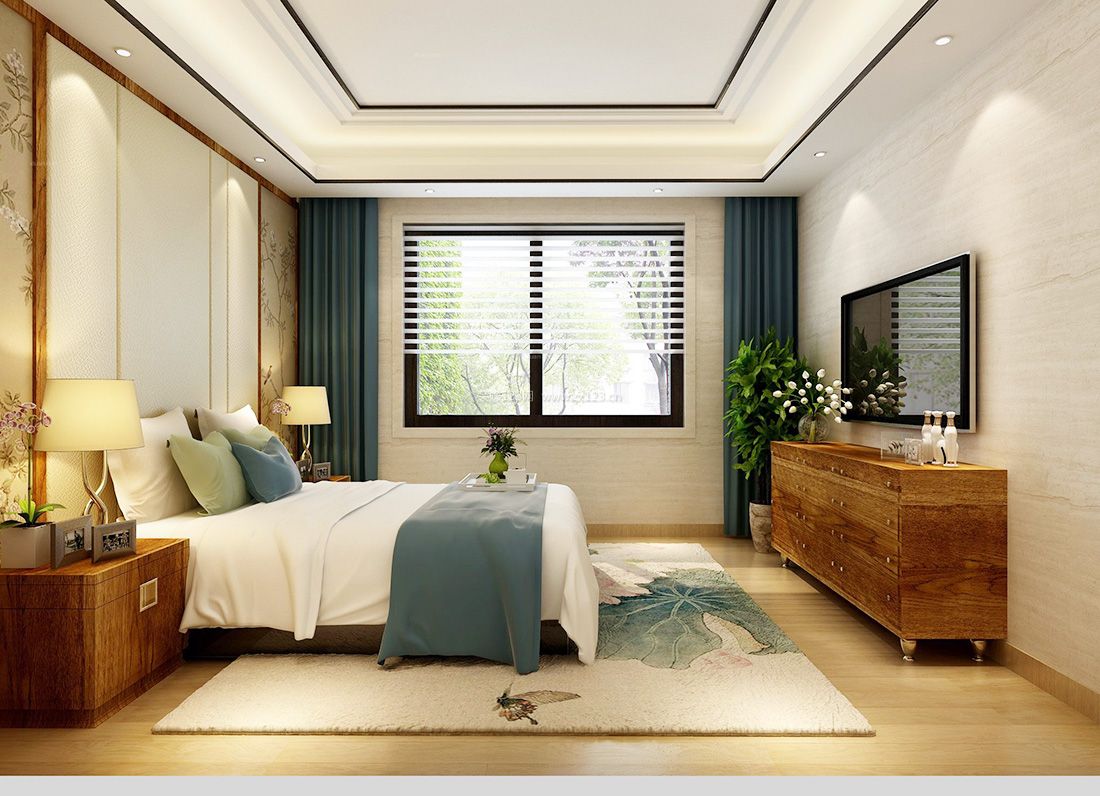 最新中式简约风格卧室地毯装修效果图片