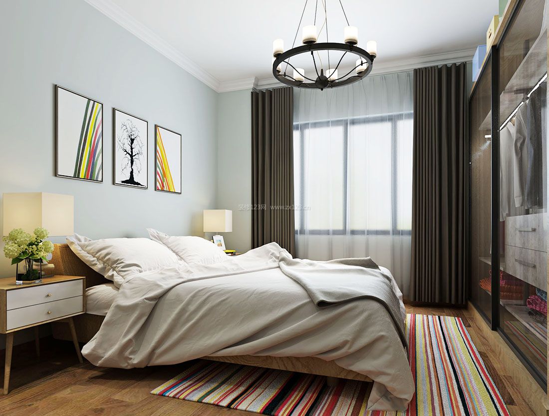 简约现代家居卧室纯色窗帘装修效果图片案例