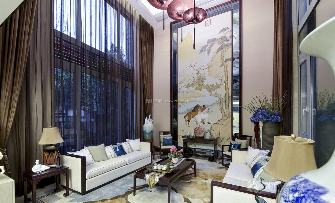 中式田园风格别墅客厅装饰效果图