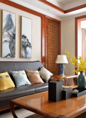 新中式风格元素客厅沙发背景墙效果图