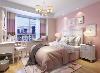 2023简欧家居卧室粉色墙面装修效果图片