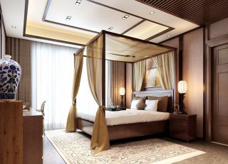中式风格大卧室窗帘装修效果图片案例