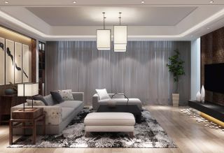 中式风格别墅客厅窗帘装修效果图片案例