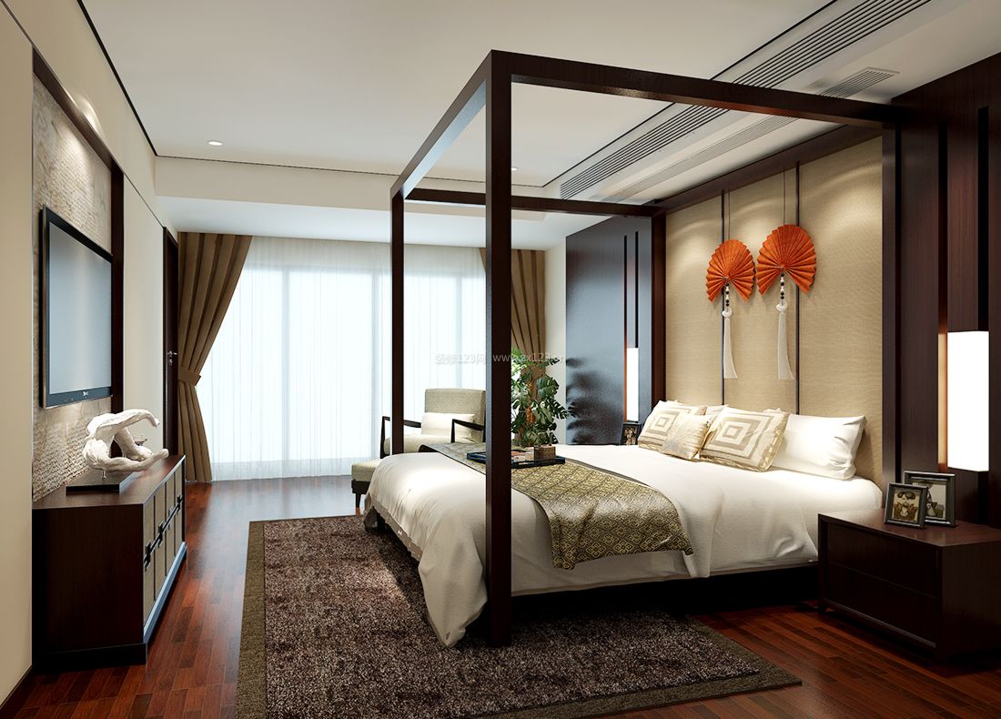 2023中式家居婚房卧室装饰装修效果图片