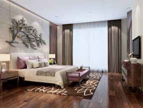 中式家居卧室实木地板贴图效果