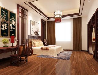 中式家居卧室褐色窗帘装修效果图片