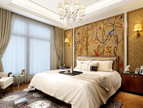 现代新中式 床背景墙装饰效果图