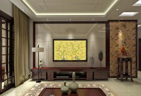 中式简约混搭风格 客厅电视墙设计图片
