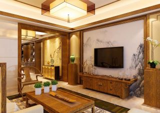 中式简约混搭风格客厅实木家具图片