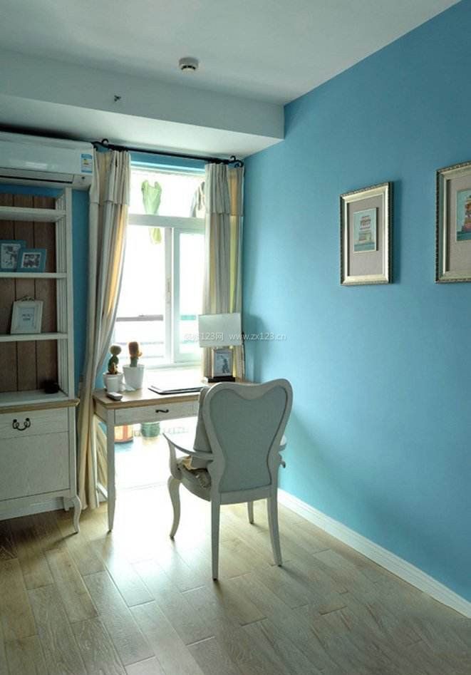 地中海田园风格书房蓝色墙面装修效果图片