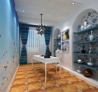 地中海田园风格书房室内装饰设计效果图展示