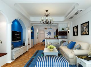 地中海风格小户型客厅沙发背景墙装饰图