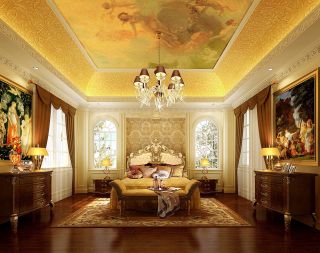 欧式古典风格别墅主卧室装修效果图片
