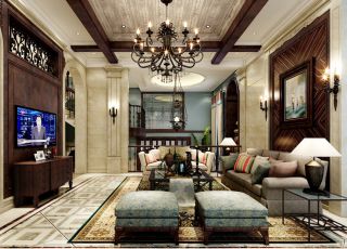 最新美式小别墅客厅沙发凳装修效果图片