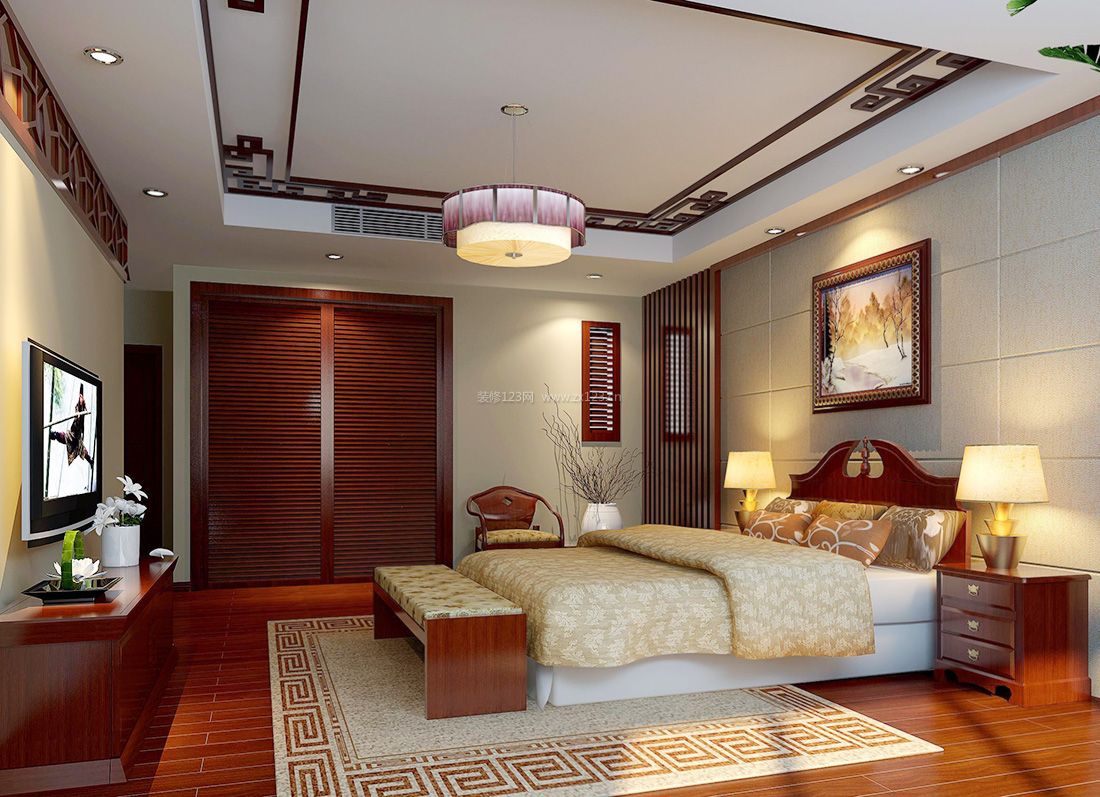 中式宜家家居卧室吊顶装饰效果图