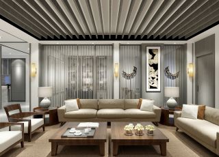 最新简约中式家装客厅吊顶装饰设计图片