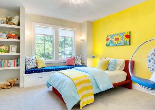 混搭风格宜家家居卧室黄色墙面装修效果图片