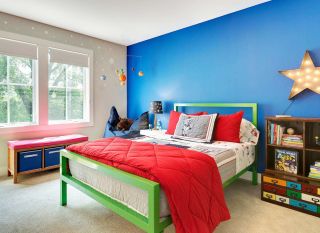 混搭风格宜家家居卧室蓝色墙面装修效果图片