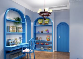 地中海风格家庭小书房书架装修效果图片