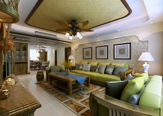 东南亚风格客厅布艺沙发坐垫装修效果图片