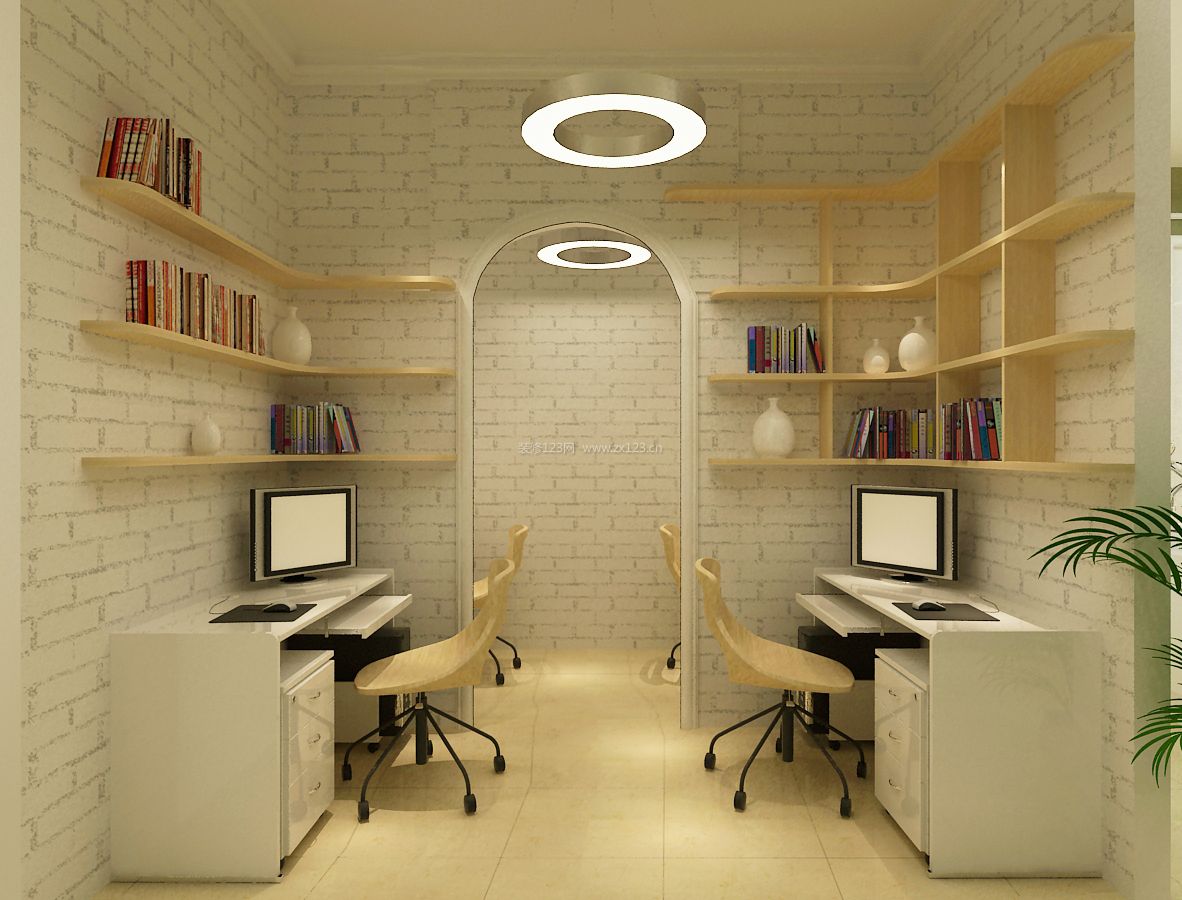 小型办公室装修效果 书架设计