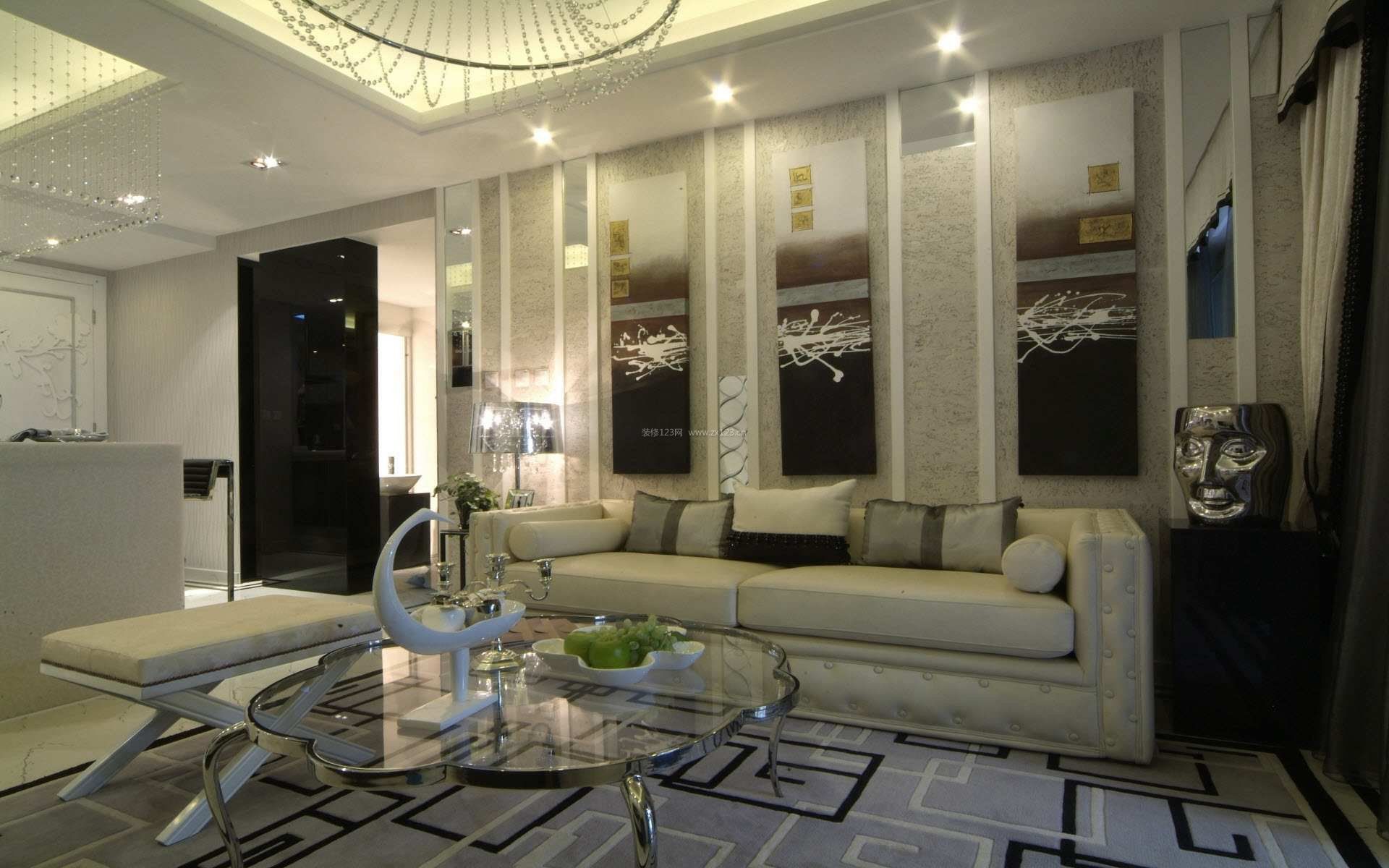 新古典客厅风格玻璃茶几装修效果图片