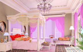 欧式豪华卧室 粉色窗帘装修效果图片