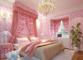 温馨粉色女生卧室 床缦装修效果图片