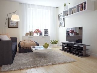 小户型现代客厅设计白色窗帘装修效果图片