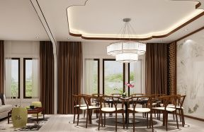 中式会所餐厅设计布艺窗帘装修效果图片2023