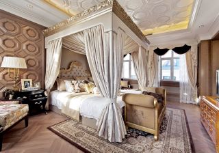 古典别墅室内床头背景墙设计图片