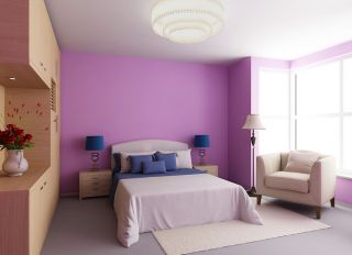 时尚室内卧室设计紫色背景墙装饰图
