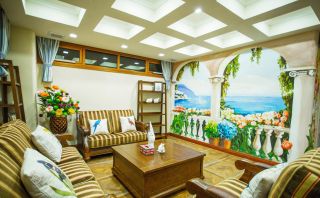 地中海风格室内客厅背景墙设计图片