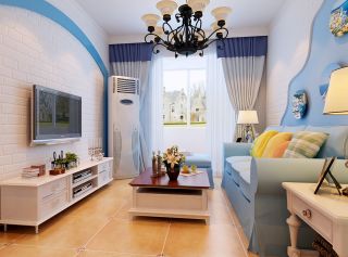 地中海简约型两室两厅室内沙发背景墙装修效果图片