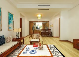 中式简约型两室两厅原木地板装修效果图片案例