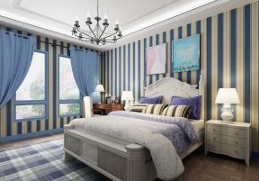 家居室内装修卧室 蓝色墙面装修效果图片