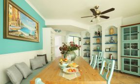 家庭地中海风格 实木餐桌装修效果图片