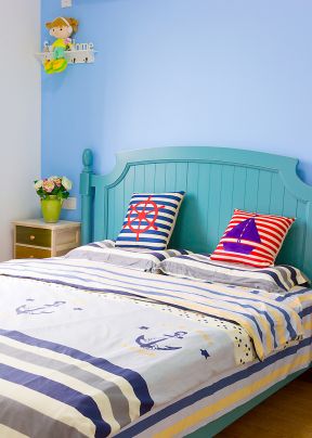 家庭地中海风格卧室蓝色墙面装修效果图片
