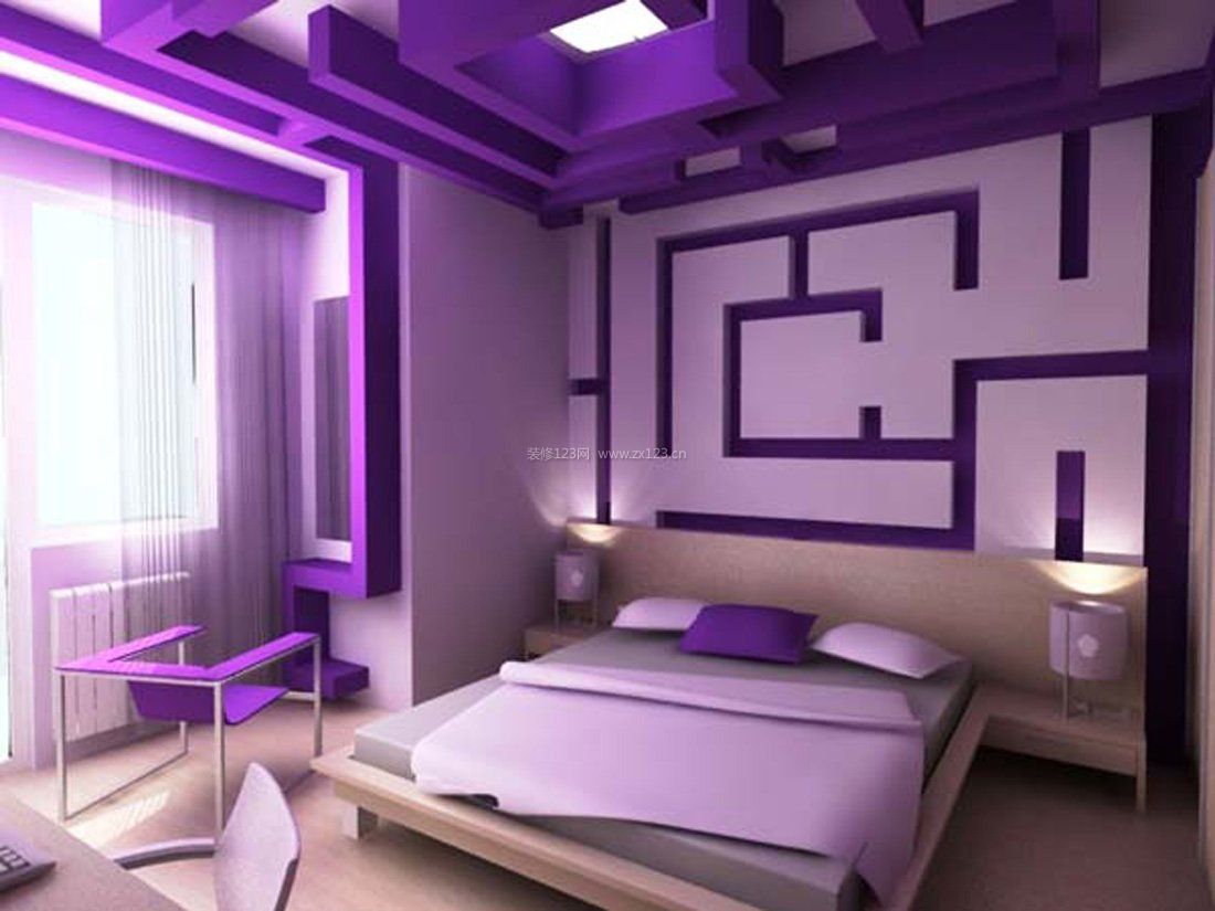 紫色墙纸装修效果图图片