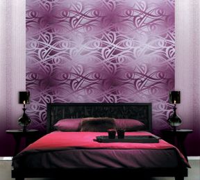 紫色卧室床头背景墙装修效果图片2023