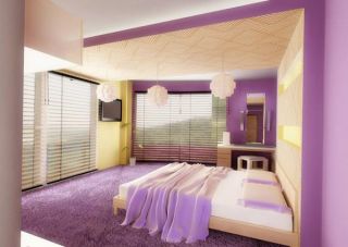 简单紫色卧室卧室吊顶装修效果图