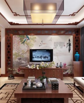 中式客厅电视背景墙装饰 中式设计效果图