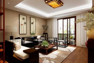 中式家装设计客厅连阳台效果图