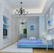 最新地中海风格简约卧室蓝色双人床装修效果图