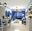 地中海风格小户型客厅蓝色窗帘装饰图