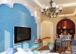 地中海风格客厅蓝色电视背景墙装修图2023